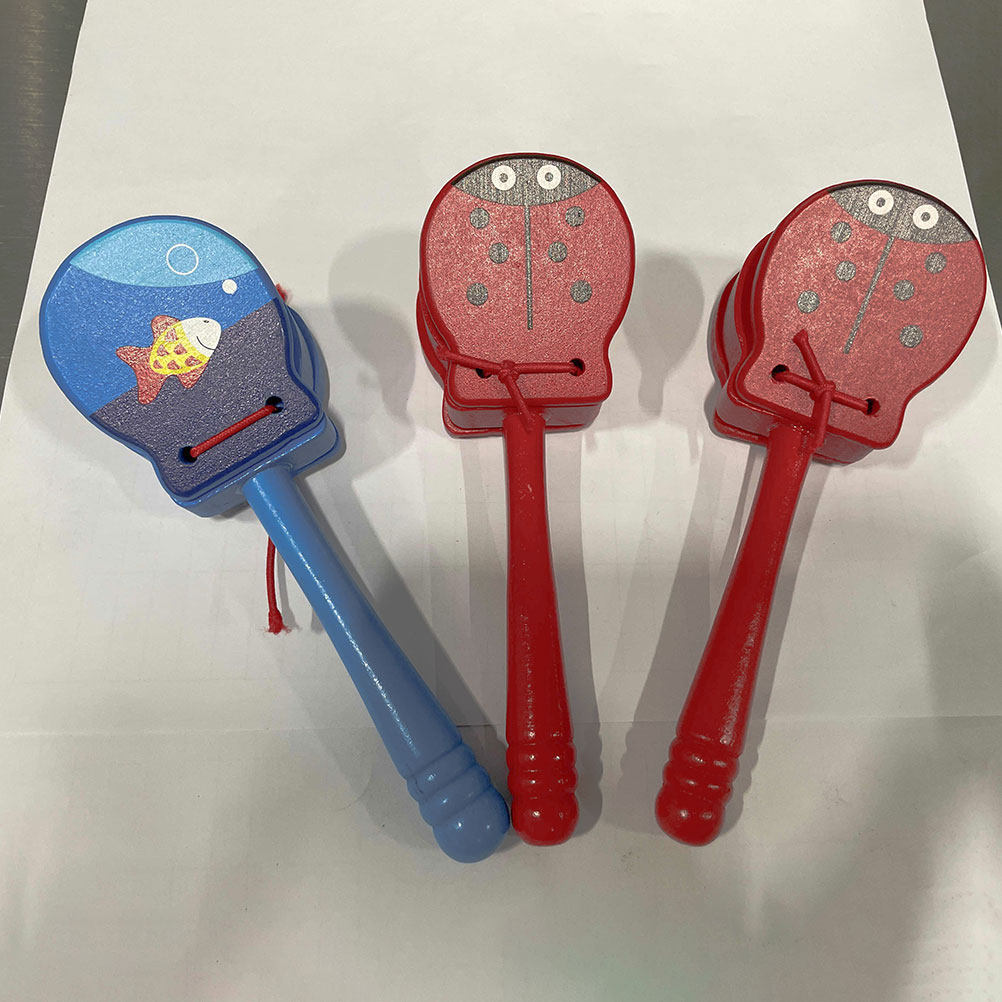 Musical Instrument Clapper - 3Pcs Wooden Castanets Cartoon Design Bright