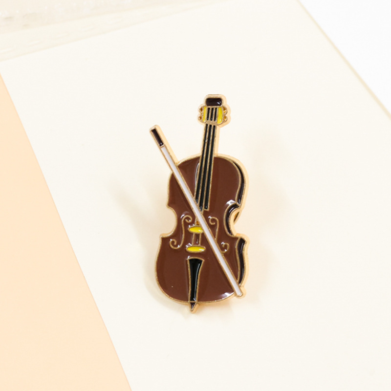 Musical Instrument Veena - Cartoon Violin Enamel Pin Badge Brown